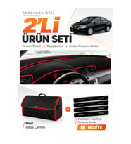 e-biz VOLKSWAGEN PASSAT B6 (2005-2010) Uyumlu Torpido Örtüsü + Deri Çanta - Siyah-Kırmızı - VW016