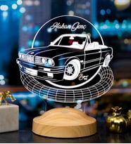 BMW Klasik E30 Cabrio Kişiye Özel, BMW Logolu Hediye 3D Led Lamba, BMW Hayranına Hediye