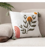 Comfort Punch Desenli Kırlent Kılıfı Kare Dekoratif Bohem Nakışlı Koltuk Yastık Kılıfı panç (Bej-Kırmızı-Haki)