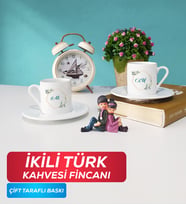 İkili Çiçek Tasarımlı İsme Özel Türk Kahvesi Fincanı Beyaz