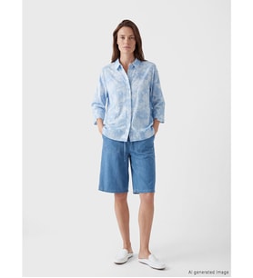 LCW Grace Mavi Beli Lastikli Bermuda Fit Kadın Jean Şort