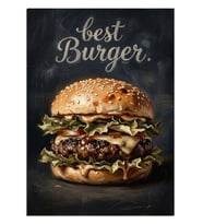 Best Burger Yazılı Hamburger İllüstrasyonu Dekoratif Kanvas - Mdf Ahşap Tablo