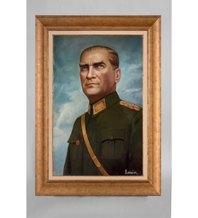 Altın Varaklı Paspartulu Çerçeveli Atatürk Tablo nt718
