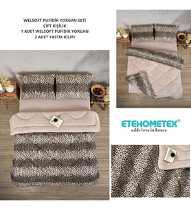 ETE HOMETEX ÇİFT KİŞİLİK LÜX WELSOFT YORGAN SETİ 195X215CM LEOPAR BEJ 8696474231945