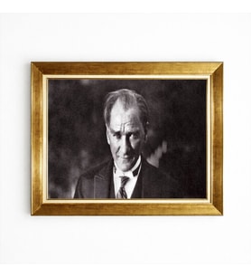 Tablore Altın Çerçeveli Mustafa Kemal Atatürk Portresi Siyah Beyaz Lider Tablosu Ofis Hediyesi