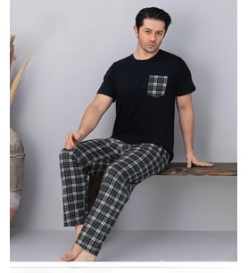 Pijamoni Erkek Bisiklet Yaka Kısa Kol İnce Pijama Takımı 6163/7 - 1 Adet (Siyah)