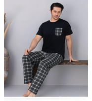 Pijamoni Erkek Bisiklet Yaka Kısa Kol İnce Pijama Takımı 6163/7 - 1 Adet (Siyah)