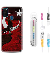 Samsung M21 M22 M23 M30 M31S M32 Kılıf Kablo Koruma Spiral Silikon Wolf and Moon 2 1381