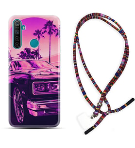 Realme 5i 5 Pro 6i 7 Pro 8 Kılıf Boyun Asklı Rasta Silikon Mor Araba 1711