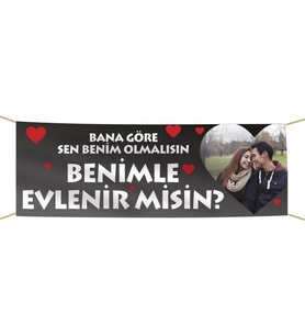 Kişiye Özel Resimli Benimle Evlenir misin? Kumaş Pankart