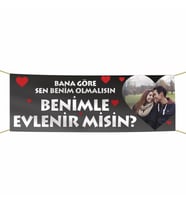 Kişiye Özel Resimli Benimle Evlenir misin? Kumaş Pankart