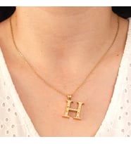 Taşlı 14 Ayar Altın "H" Harfli Kolye