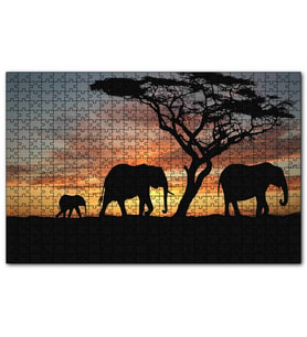 Cakapuzzle  Afrika Günbatımı'nda Filler  Puzzle Yapboz MDF (Ahşap) (120 Parça)