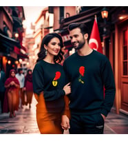 Sevgililer Günü Kombin Erkek Kadın Kalp Kilidi Görselli Bisiklet Yaka Sweatshirt 5016 (Siyah)