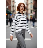Kadın Oversize Polo Yaka Çizgili Triko Kazak Düşük Kol Rahat Kesim Günlük Şıklık İçin İdeal