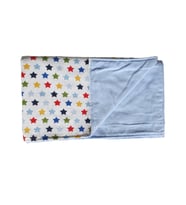 %100 Organik Pamuk Pazen Bebek Battaniyesi Ebat 80 X 90 Yıldız Desen (Mavi)