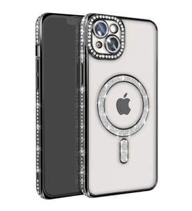 Iphone 14 Kılıf Joke Simli Magneticsafe Kılıf - Siyah