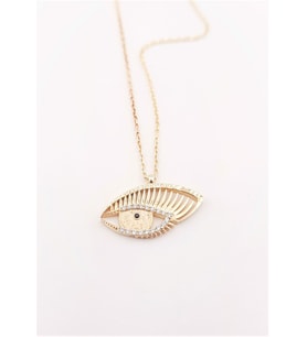 Gold Tasarım Göz Gümüş Kolye (Rose - Yeşil)