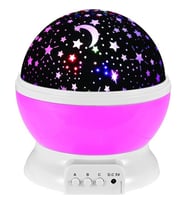 Ay Yıldız Desenli 360° Dönen Projektör Renkli Ledli Uyku Işığı Bebek Çocuk Odası Gece Lambası Pembe (Beyaz)