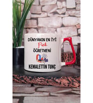 Dünyanın En İyi Fizik Öğretmeni Baskılı Kişiye Özel Öğretmenler Günü Kırmızı Kulplu Kupa Bardak