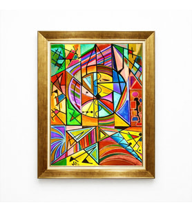 Tablore Geometrik Soyut Sanat Çerçeveli Tablo Renkli Çizgisel Kübik Tarz Salon Ofis Modern Duvar Tablosu