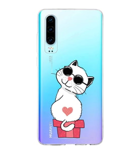 Huawei P30 Uyumlu Kapak Coolcat Tasarımlı Şeffaf Silikon Kılıf