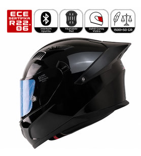 FX211X Siyah Motosiklet Kaskı Spoiler Mod Güneş Vizörlü Full Face Kask