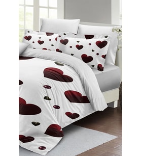 Çift Kişilik ( Lastikli Çarşaflı ) %100 Pamuk Saten Nevresim Takımı White Love