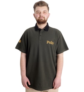 Mode XL Büyük Beden Erkek T-shirt Polo HORSE 23339 Haki