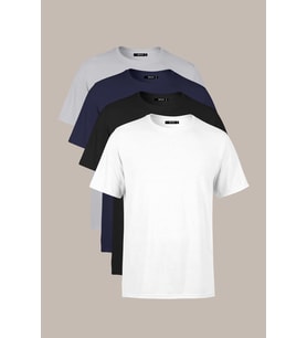 Erkek Çok Renkli T- Shirt Regular Fit Rahat Kesim Bisiklet Yaka 4'lü Basic Tişört Paketi