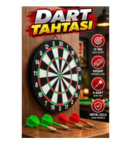 12 İnç Ahşap Dart Tahtası – 4 Metal İğne Uçlu Dart Oklu Set