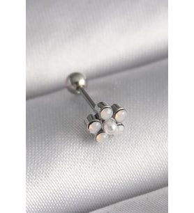 316L Çelik Gümüş Renk Zirkon Taşlı Çiçek Model Tragus Piercing TJ-PR1283