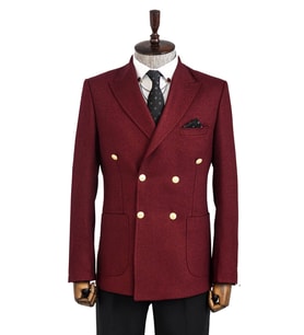 Kruvaze Slim Fit Bordo Erkek Ceket - Wessi