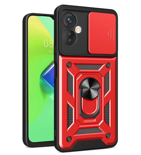 İnfinix 30 4G Kılıf Pars Lens Yüzüklü Silikon - Kırmızı