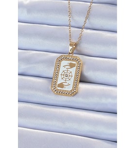 316L Çelik Zincir Altın Renk Mineli Zirkon Taşlı Göz Figür Tarot Kolye 5886 - GLST7563-4674