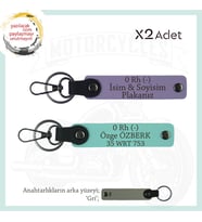 Motosiklet Aşıkları İçin, İsim Plaka ve 0 Rh (-) Kan Grubu, Acil Durum x2 Anahtarlık, Mor-Turkuaz-Gr (Çok Renkli)