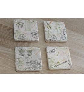 Müzik Aletleri Doğal Taş Bardak Altlığı 4'lü set - Natural Stone Coasters