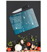 Su Damlacıkları Desenli Cam Kesme  ve Sunum Tahtası  25 cm X 35 cm