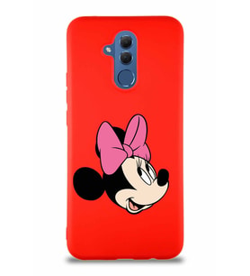 Huawei Mate 20 Lite Soft Premier Kapak Minnie Mouse-A Tasarımlı Silikon Kılıf - Kırmızı (Şeffaf)