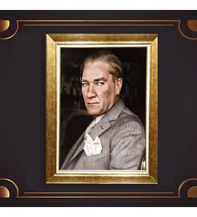 Özel Seri Paspartulu Çerçeveli Atatürk Tablo l222 (Gold)