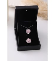 Işıklı Kutulu Gümüş Mulan Çiçeği Kolye & Yüzük Seti - 925 Ayar Gümüş Set