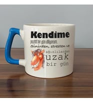 Kendime Pozitif Bir Gün Diliyorum Baskılı Mavi Kulplu D Kupa