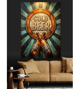 Cold Beer Retro Şişe Tasarımı Dekoratif Kanvas - Mdf Ahşap Tablo