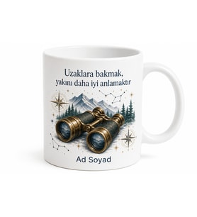 Dürbün Temalı Baskılı Kupa Bardak Hediye Keşif Severlere Özel Tasarım