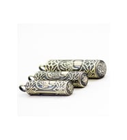 Tuğralı Silindir Yuvarlak Gümüş Muska Haznesi Deri Kolye Hediyeli Orta