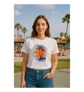 Kadın Bisiklet Yaka %100 Pamuk Turuncu Kuşadası Baskılı Kısa Kollu T-Shirt