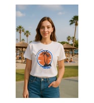 Kadın Bisiklet Yaka %100 Pamuk Turuncu Kuşadası Baskılı Kısa Kollu T-Shirt