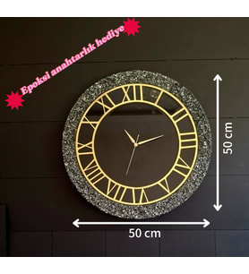 Duvar Saati -50cm-Modern Dekoratif Duvar Saati-Epoksi Duvar Saati (K.Siyah)