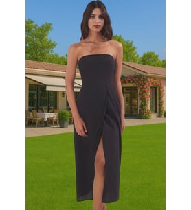 Straplez Maxi Plaj Elbisesi Çini Desenli Pamuklu Yazlık Modern Stil Yüksek Kalite Premium Kalite (Siyah)