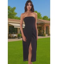 Straplez Maxi Plaj Elbisesi Çini Desenli Pamuklu Yazlık Modern Stil Yüksek Kalite Premium Kalite (Siyah)